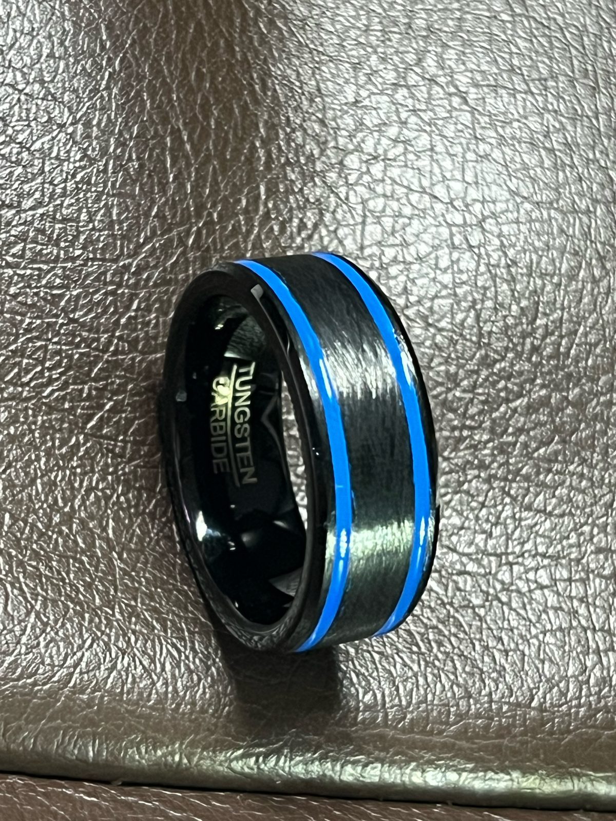Men's 8mm Tungsten Wedding Band – Double Blue Stripe (Comfort Fit), photo 1