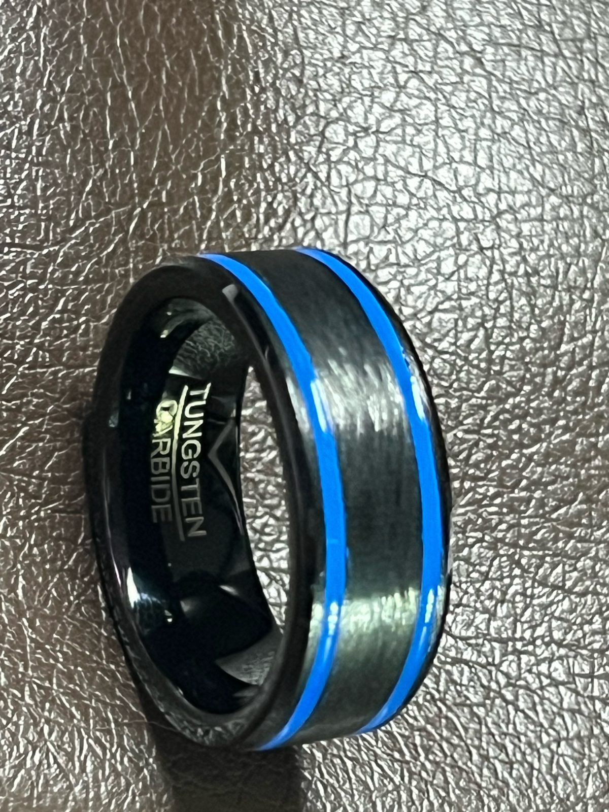 Men's 8mm Tungsten Wedding Band – Double Blue Stripe (Comfort Fit), photo 2