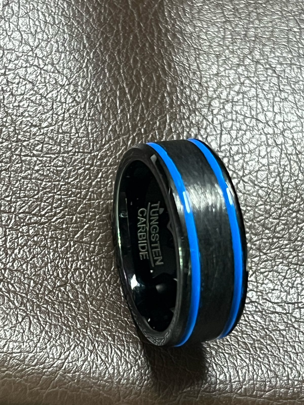 Men's 8mm Tungsten Wedding Band – Double Blue Stripe (Comfort Fit), photo 3