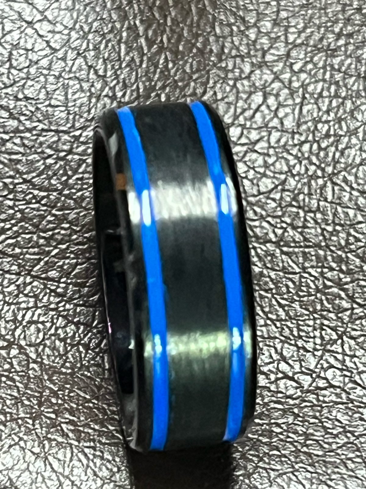Men's 8mm Tungsten Wedding Band – Double Blue Stripe (Comfort Fit), photo 5