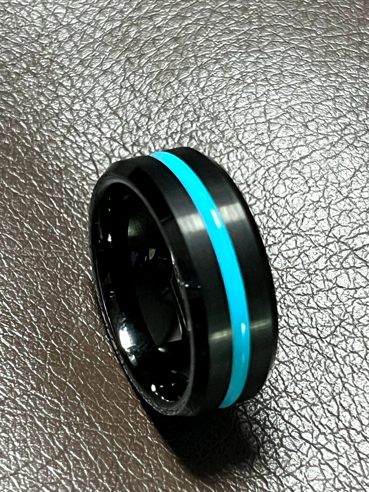 Men's 8mm Tungsten Wedding Band – Light Blue Stripe (Comfort Fit), photo 1