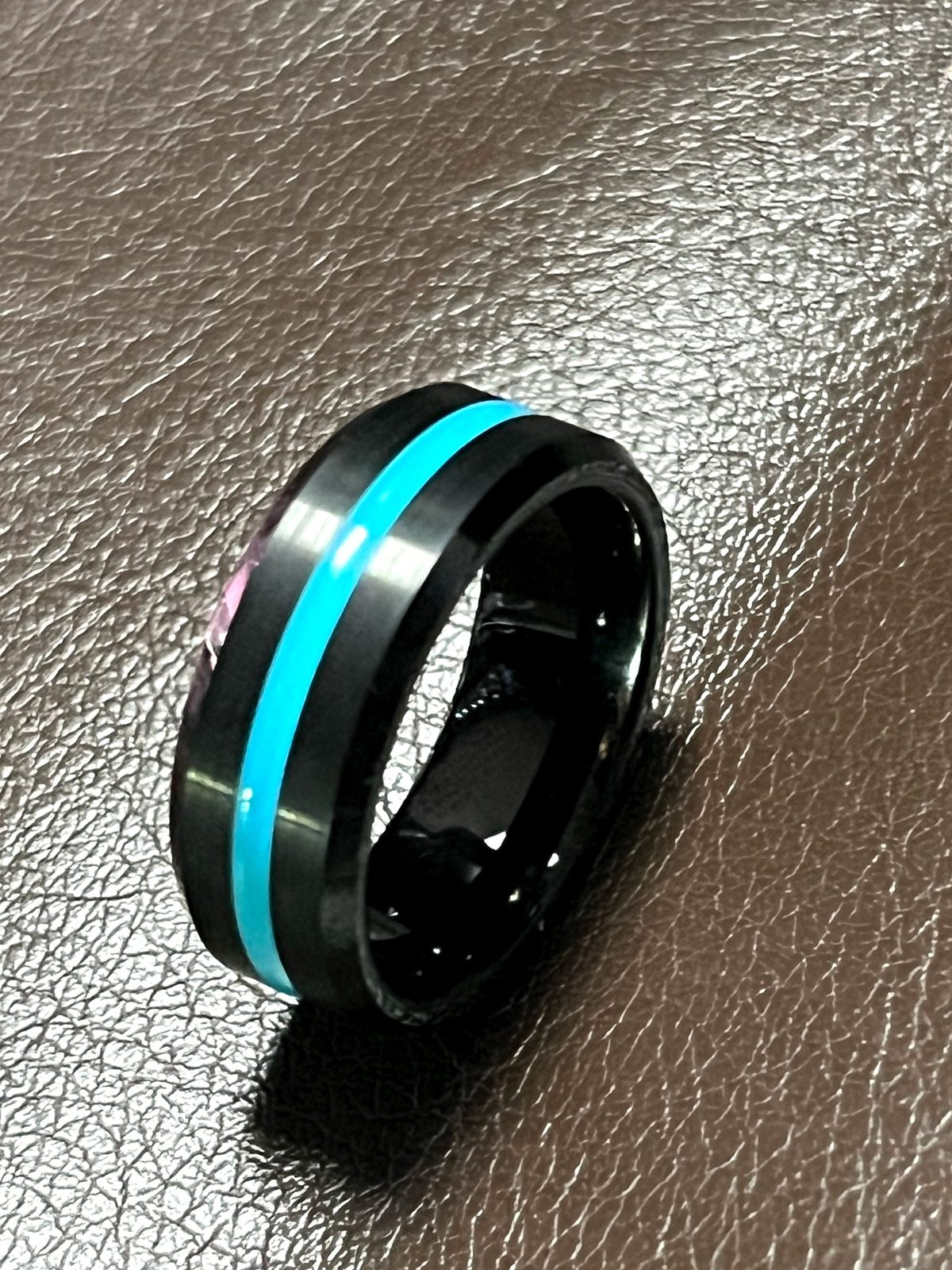 Men's 8mm Tungsten Wedding Band – Light Blue Stripe (Comfort Fit), photo 2