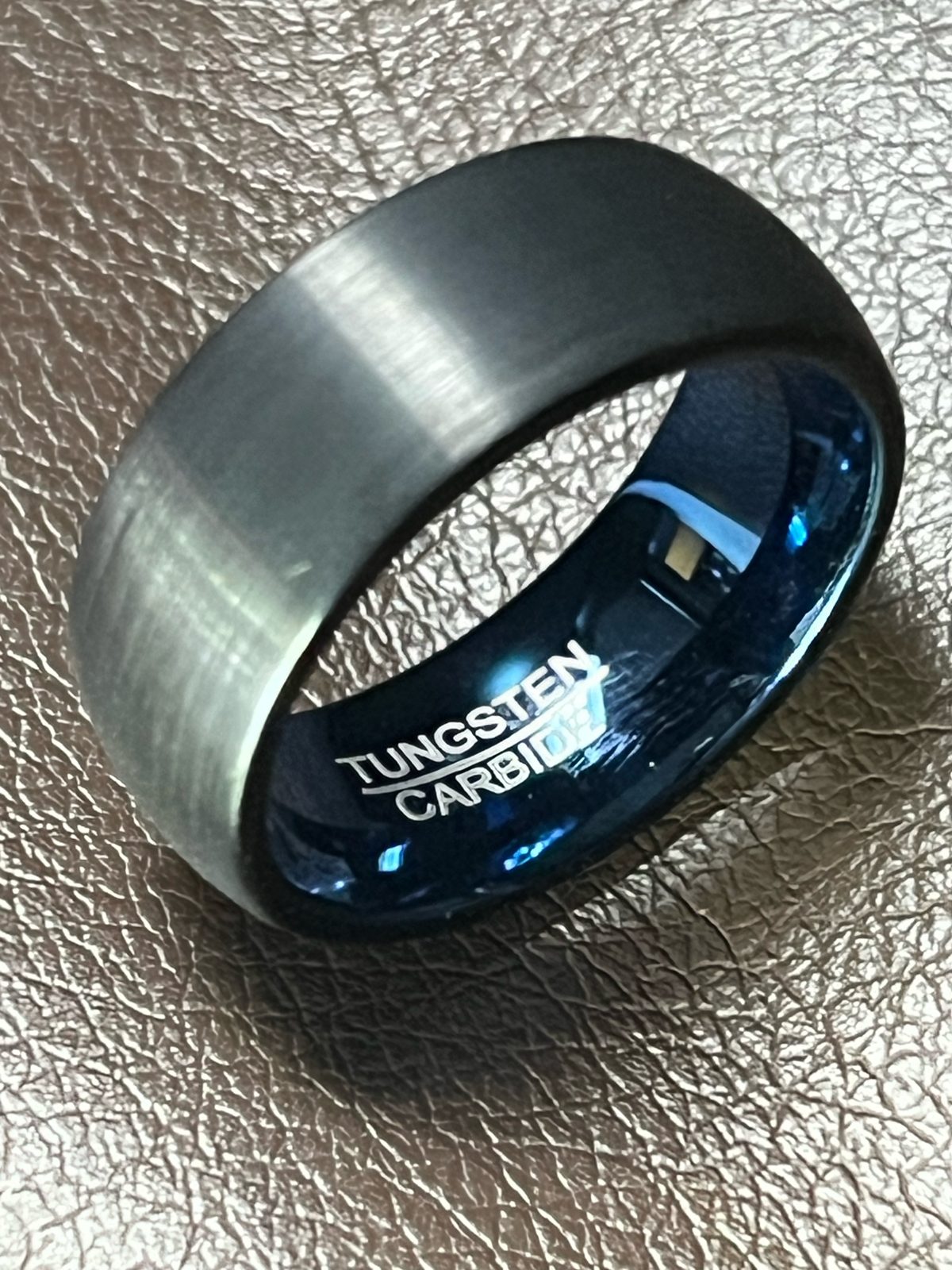 Men's 8mm Tungsten Wedding Band – Matte Black Blue Inside (Comfort Fit), photo 1