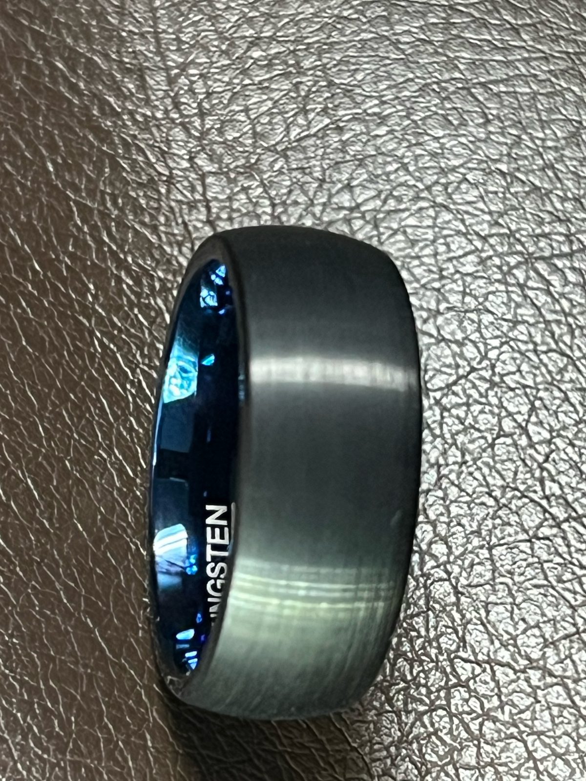 Men's 8mm Tungsten Wedding Band – Matte Black Blue Inside (Comfort Fit), photo 3