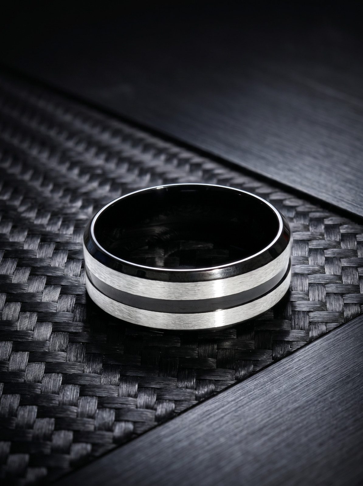 Lot of 5 Men's Stainless Steel Two-Tone Band Rings – Mixed Colors, photo 3