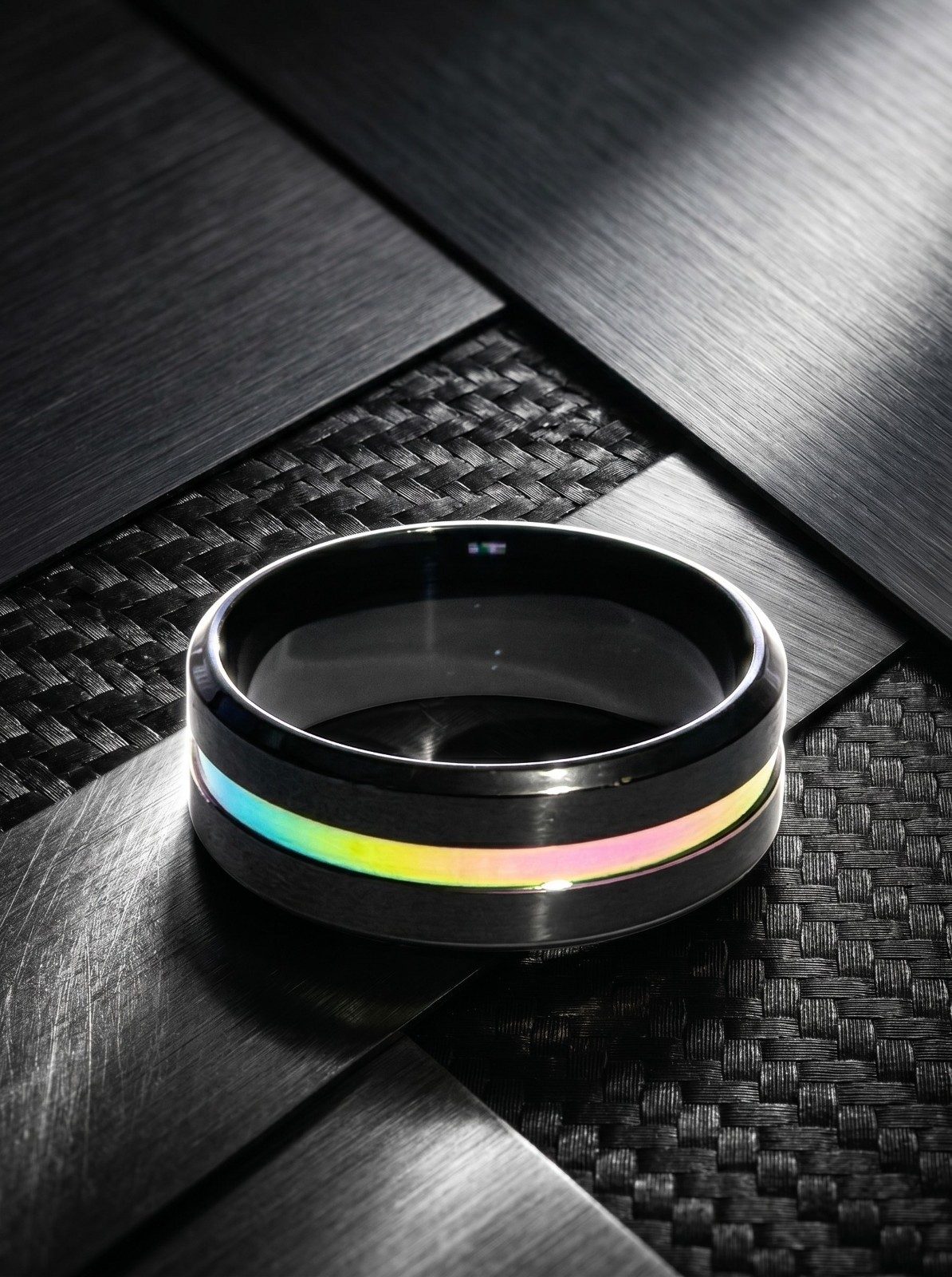 Lot of 5 Men's Stainless Steel Two-Tone Band Rings – Mixed Colors, photo 5