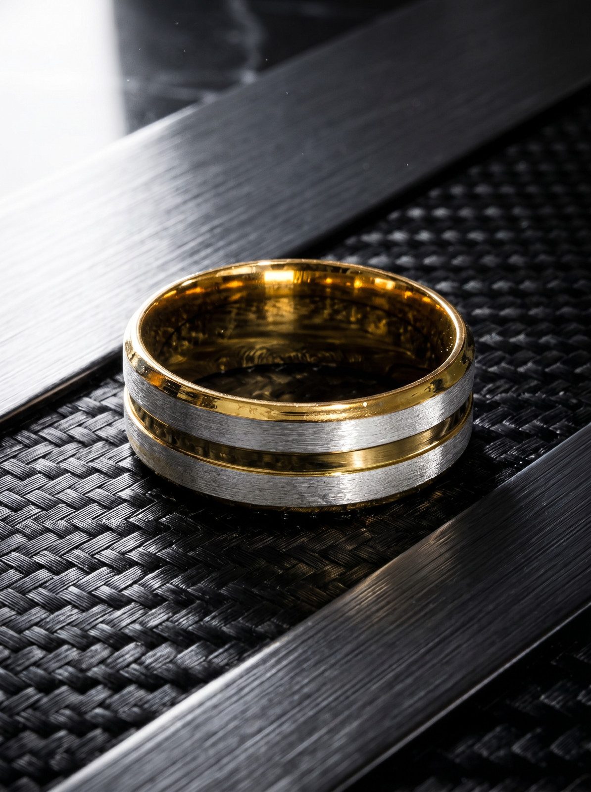 Lot of 5 Men's Stainless Steel Two-Tone Band Rings – Mixed Colors, photo 10
